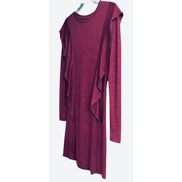 ART CLASS LONG SLV RND NECK MIDI BODYCON DRESS, WOMEN-XL-CRANBERRY, RUFFLE SIDES - Picture 3 of 10